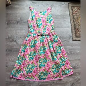Boden Pink and Teal Floral Midi Dress with Belt